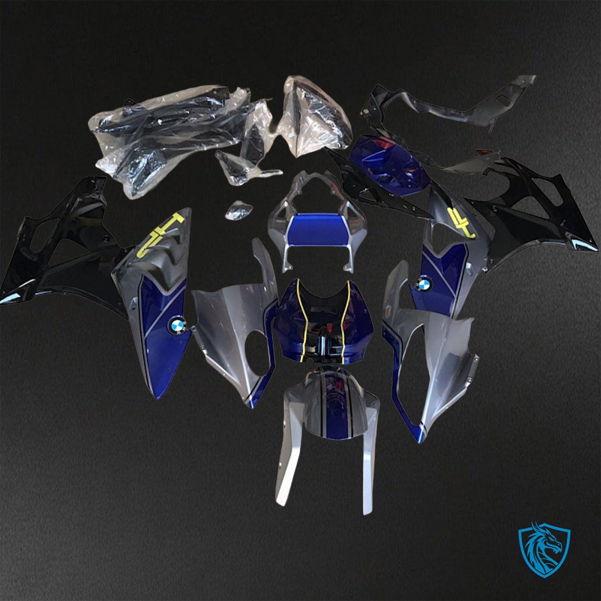 BMW S1000RR HP4 (2009-2014) Black, Silver & Blue - Custom ABS Fairing Kit