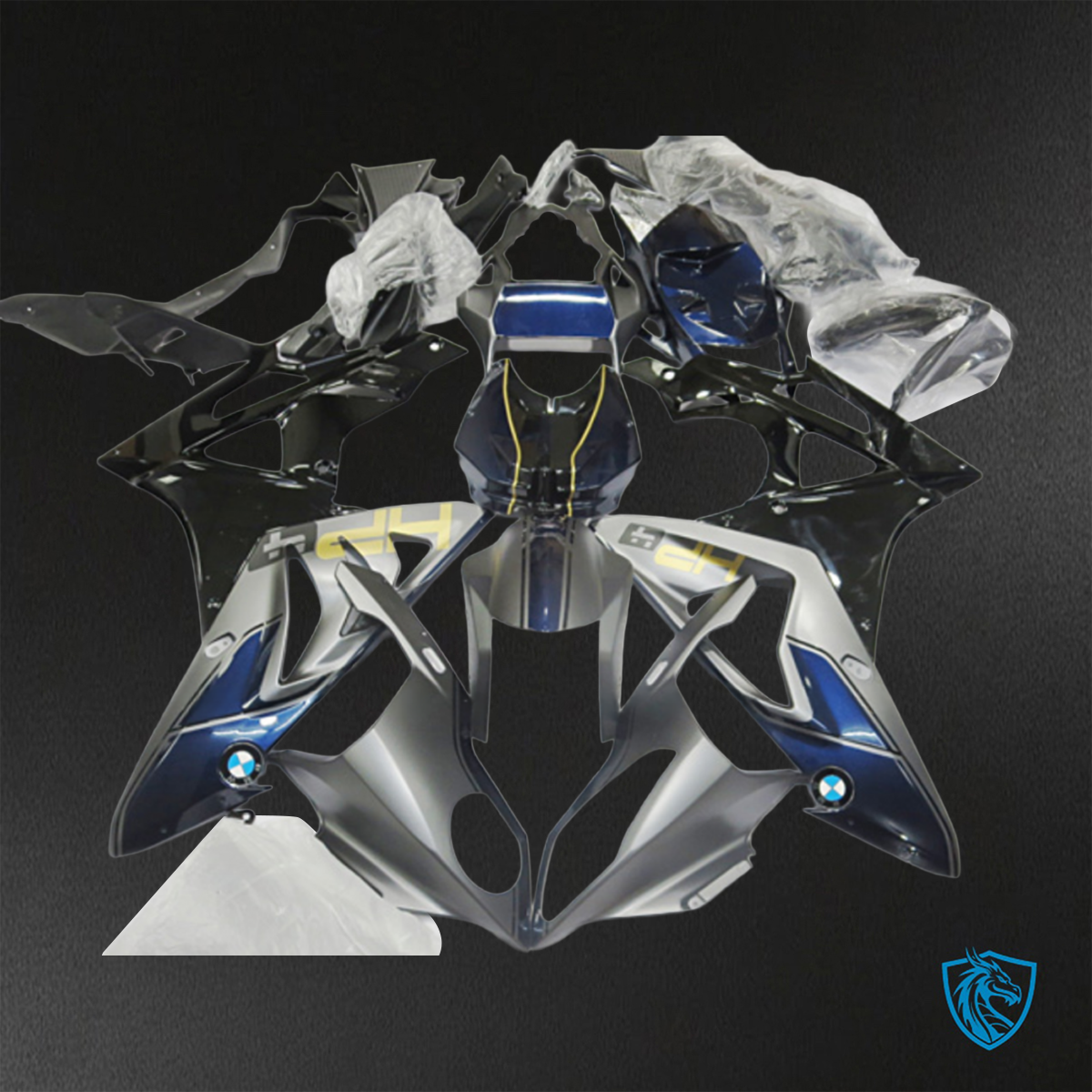 BMW S1000RR HP4 (2009-2014) Black, Silver & Blue - Custom ABS Fairing Kit