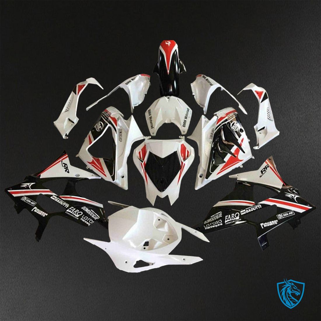 BMW S1000RR HP4 (2009-2014) White, Black & Red - Custom ABS Fairing Kit