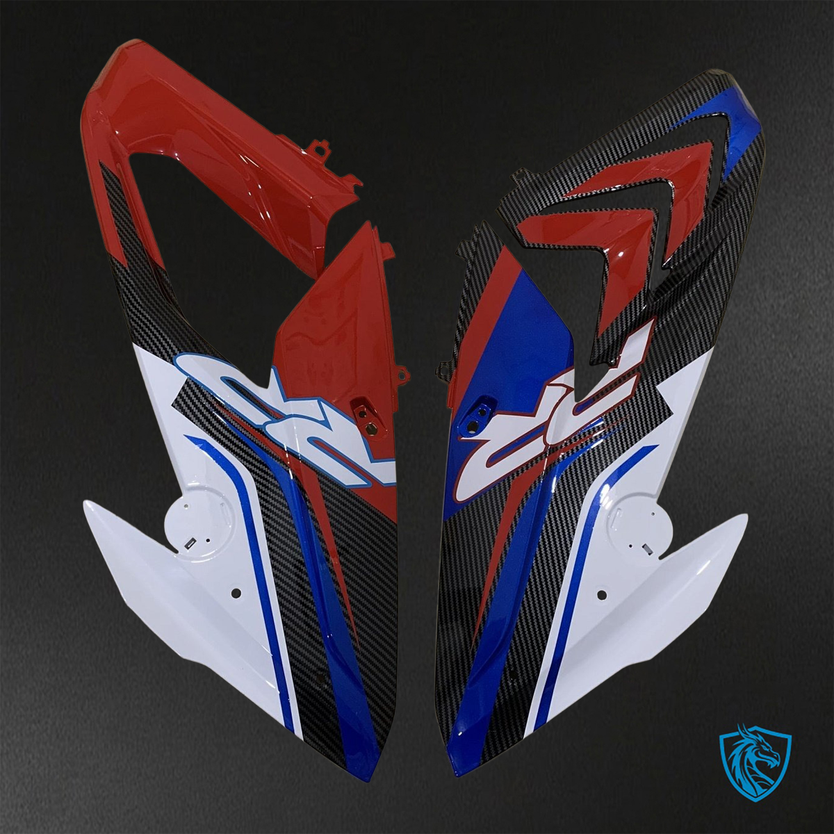 BMW S1000RR HP4 (2009-2014) GLOSS Black, BLUE Red & White carbon fabric - Replacement Motorcycle Fairings Kit