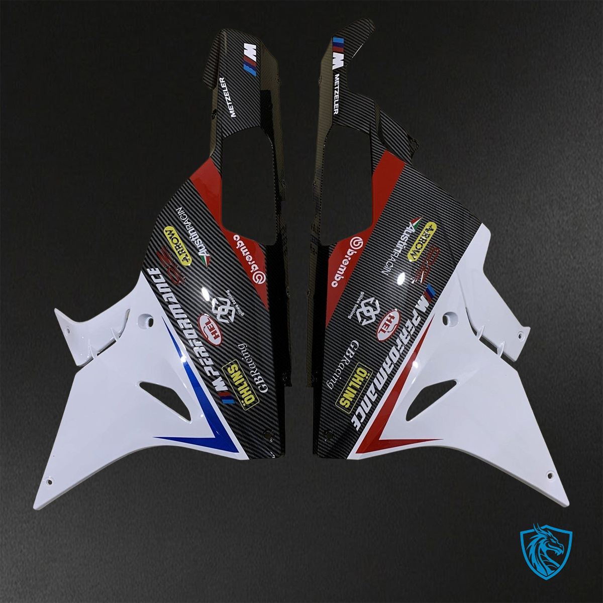 BMW S1000RR HP4 (2009-2014) GLOSS Black, BLUE Red & White carbon fabric - Replacement Motorcycle Fairings Kit
