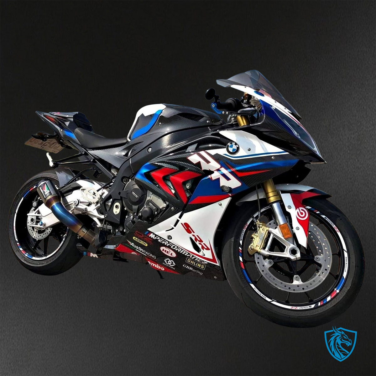 BMW S1000RR HP4 (2009-2014) GLOSS Black, BLUE Red & White carbon fabric - Replacement Motorcycle Fairings Kit