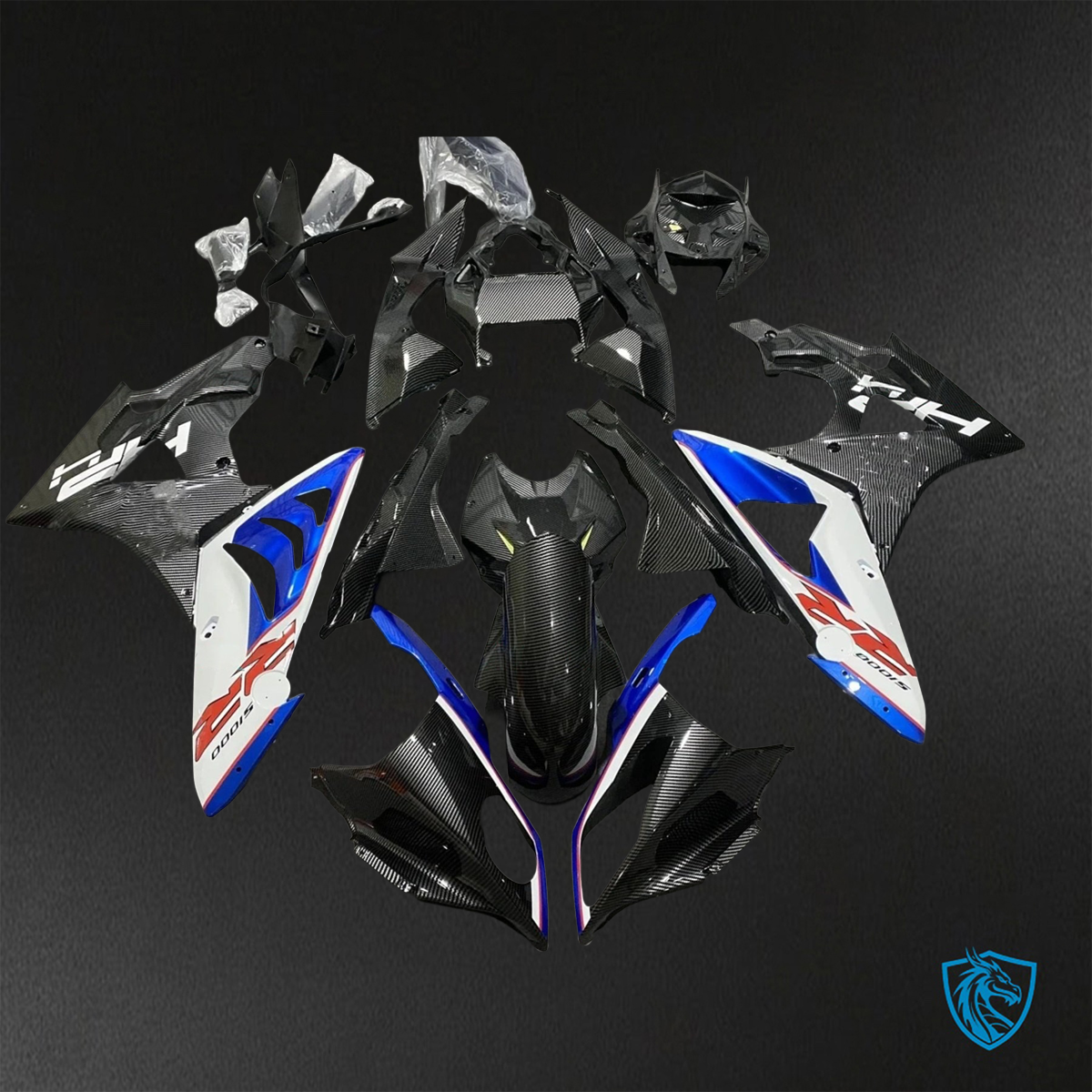 BMW S1000RR HP4 ( 2009-2014) Gloss Black, Red, Blue & White carbon fabric Fairings Kit - Aftermarket ABS Bodywork