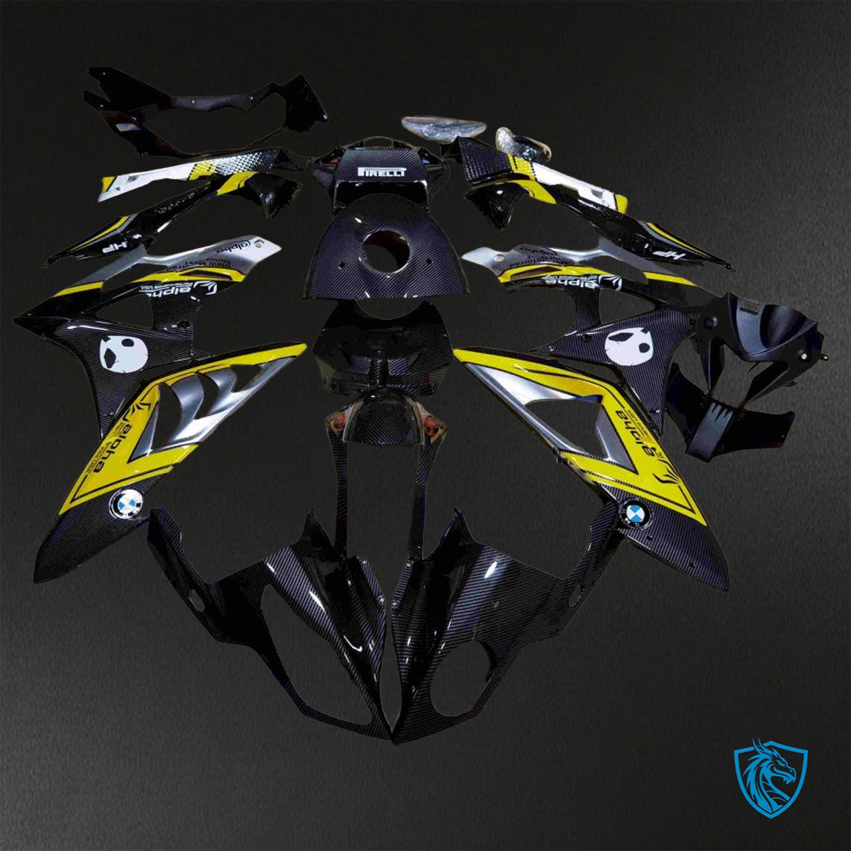 BMW S1000RR HP4 (2009-2014) Black, Yellow, Silver & carbon fabric - Custom ABS Fairing Kit