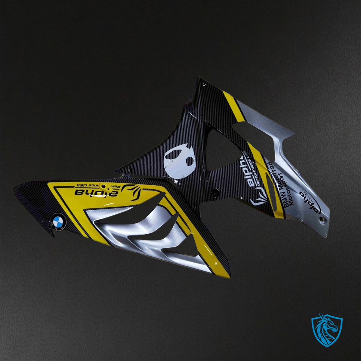 BMW S1000RR HP4 (2009-2014) Black, Yellow, Silver & carbon fabric - Custom ABS Fairing Kit