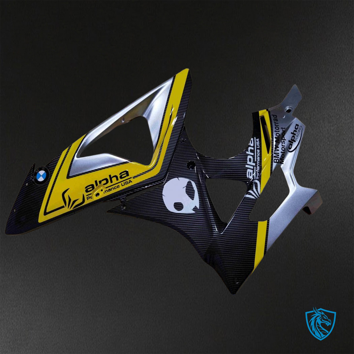 BMW S1000RR HP4 (2009-2014) Black, Yellow, Silver & carbon fabric - Custom ABS Fairing Kit