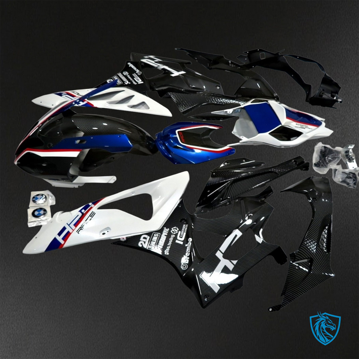 BMW S1000RR HP4 (2009-2014) Gloss White, Black, Blue & Red carbon fabric ABS Bodywork - Fairings Kit