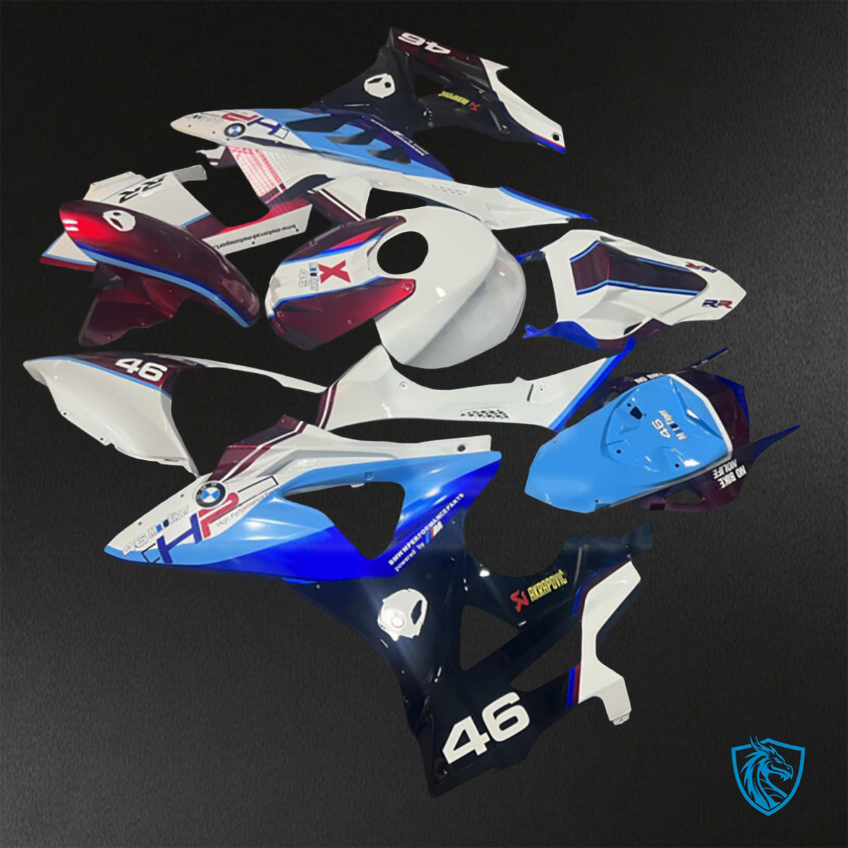 BMW S1000RR (2009-2014) Gloss Red, White & Pearl Blue Fairings Kit - Aftermarket ABS Bodywork