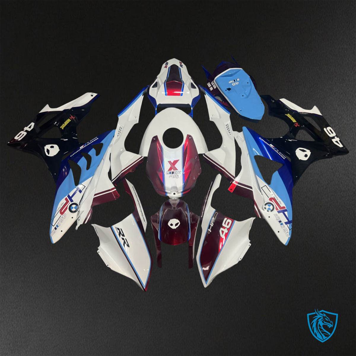 BMW S1000RR (2009-2014) Gloss Red, White & Pearl Blue Fairings Kit - Aftermarket ABS Bodywork