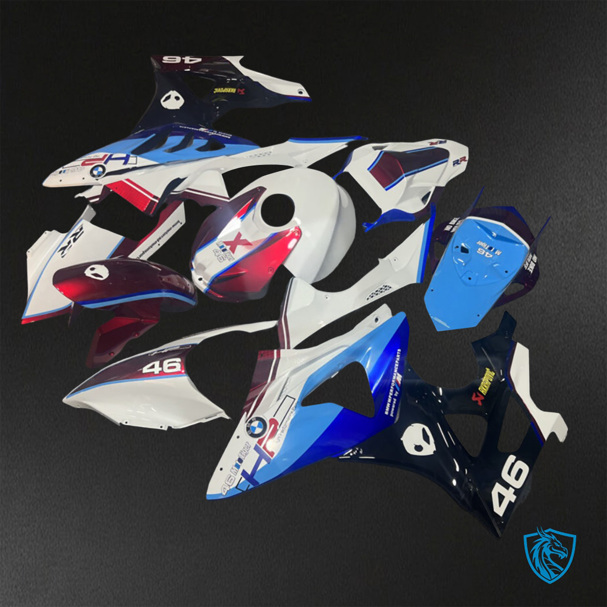 BMW S1000RR (2009-2014) Gloss Red, White & Pearl Blue Fairings Kit - Aftermarket ABS Bodywork