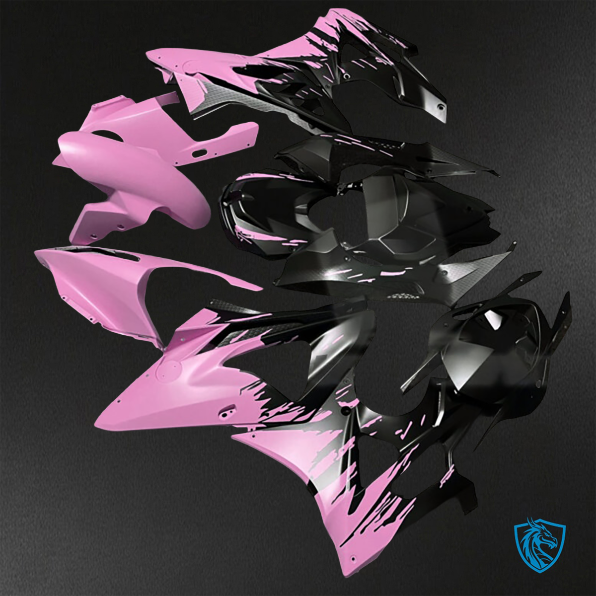 BMW S1000RR (2009-2014) Matte Black & Pink Splash - Replacement Motorcycle Fairings Kit