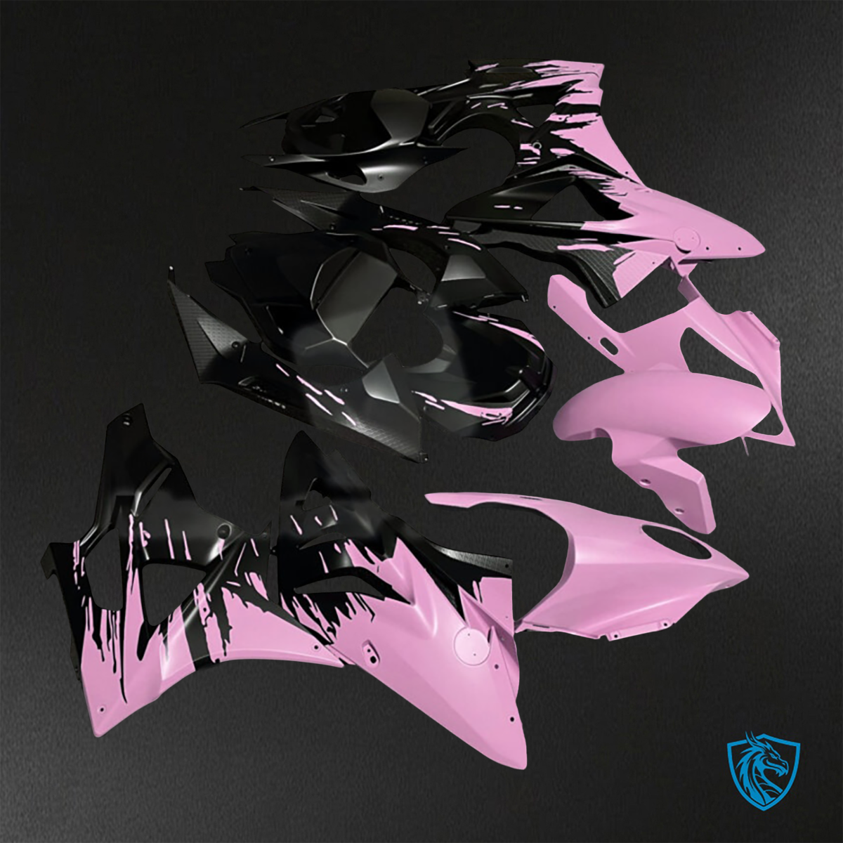 BMW S1000RR (2009-2014) Matte Black & Pink Splash - Replacement Motorcycle Fairings Kit