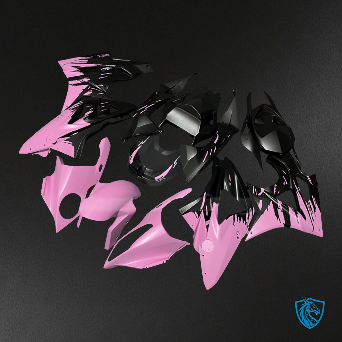 BMW S1000RR (2009-2014) Matte Black & Pink Splash - Replacement Motorcycle Fairings Kit