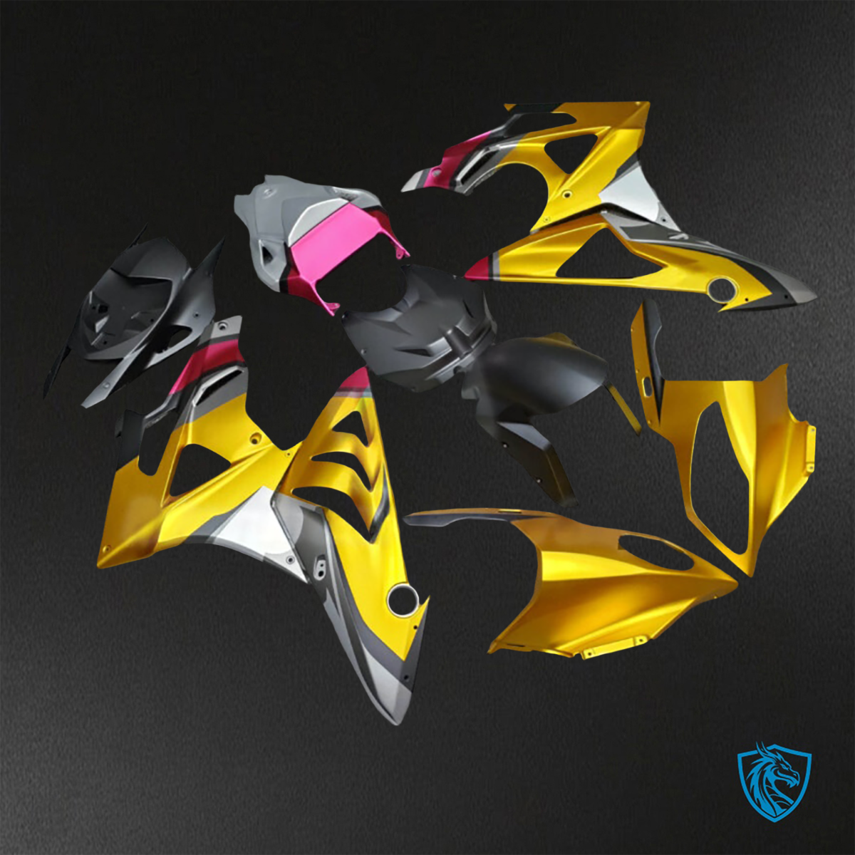 BMW S1000RR (2009-2014) Matte Gold, Black & Pink Fairings Kit - Aftermarket ABS Bodywork
