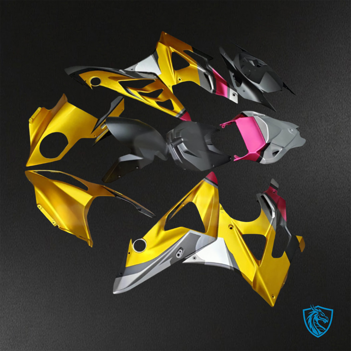 BMW S1000RR (2009-2014) Matte Gold, Black & Pink Fairings Kit - Aftermarket ABS Bodywork