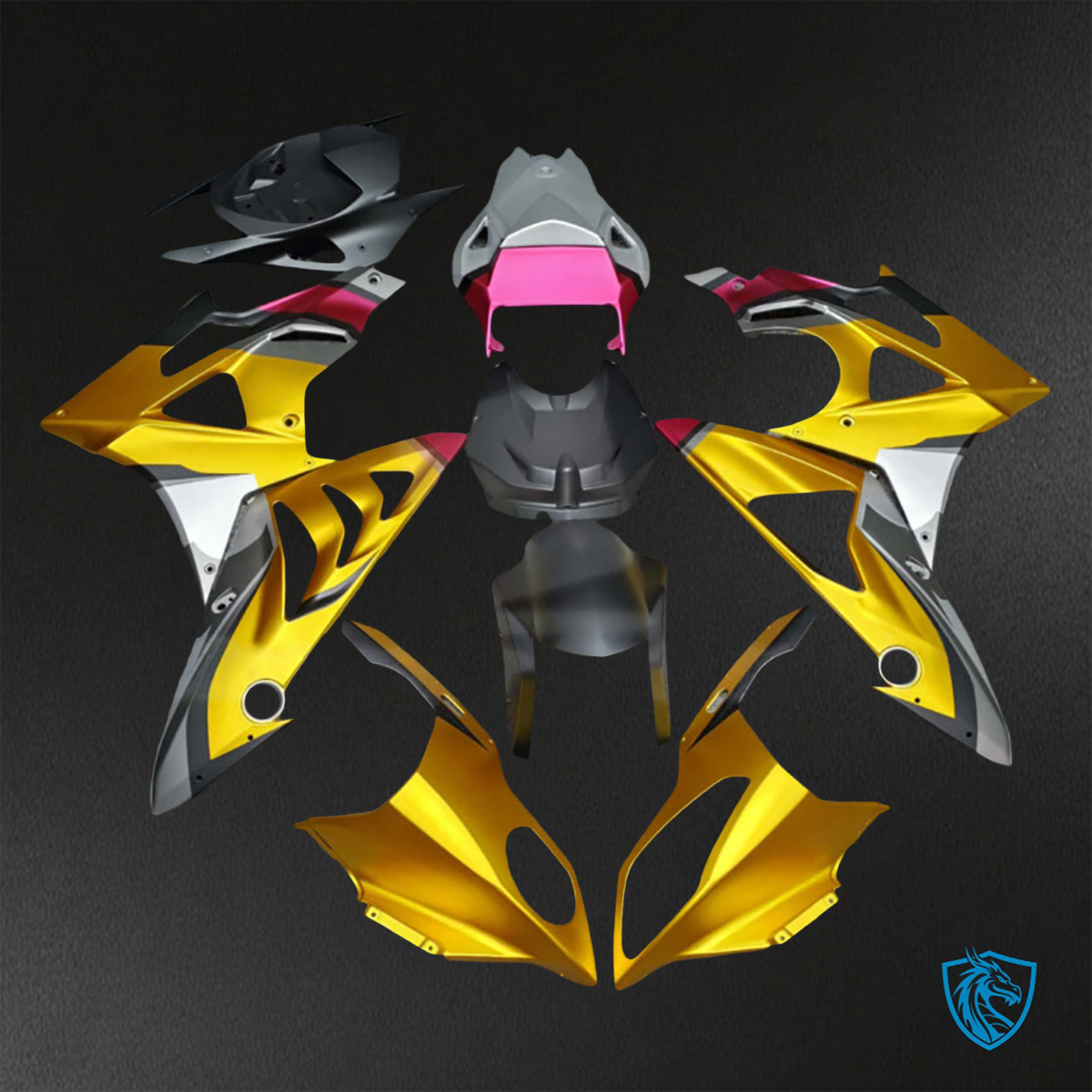 BMW S1000RR (2009-2014) Matte Gold, Black & Pink Fairings Kit - Aftermarket ABS Bodywork