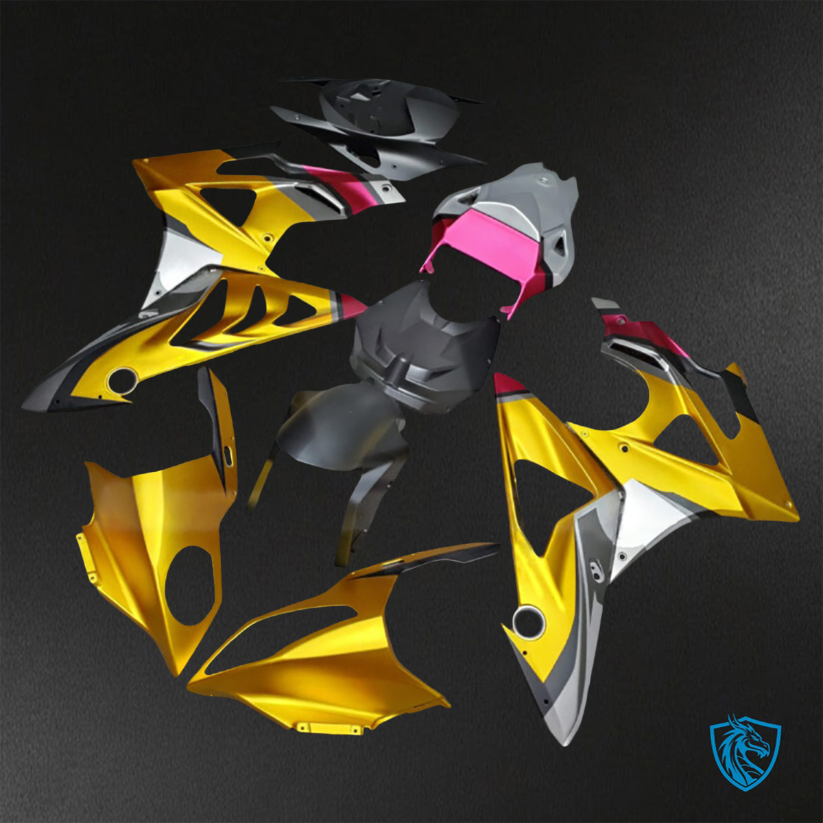 BMW S1000RR (2009-2014) Matte Gold, Black & Pink Fairings Kit - Aftermarket ABS Bodywork