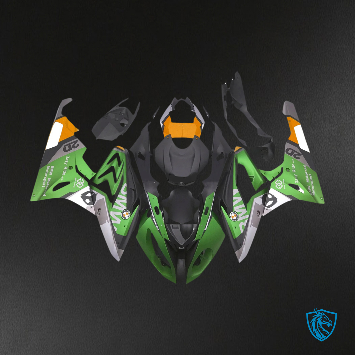 BMW S1000RR 2015-2016 Black and Green ABS Fairing Kit, Side View