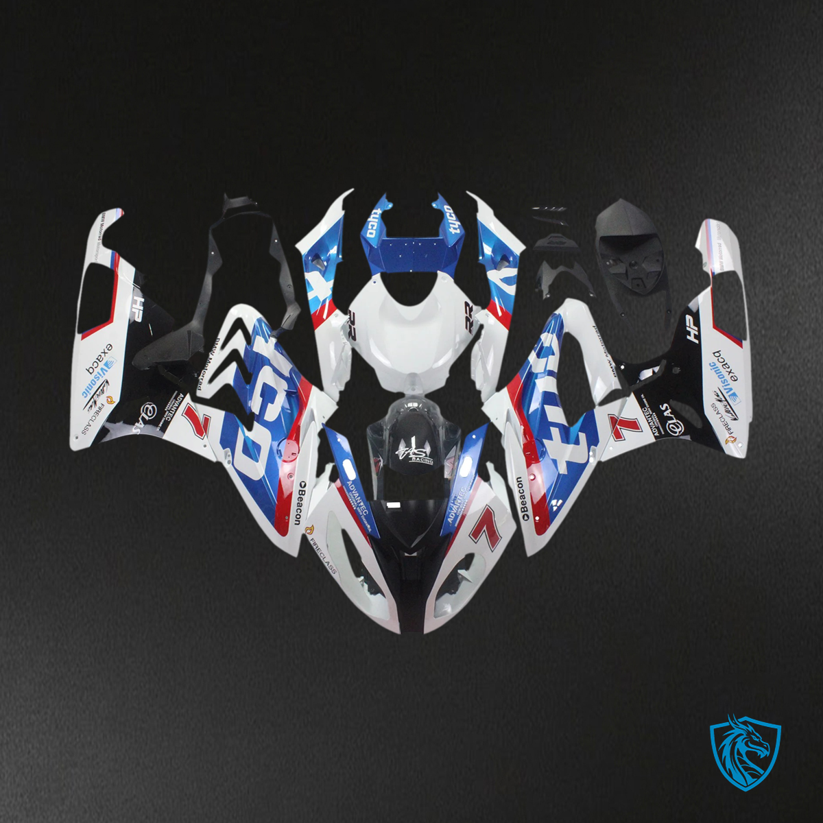 BMW S1000RR 2015-2016 Blue and White Style 1 ABS Fairing Kit, Side View Left