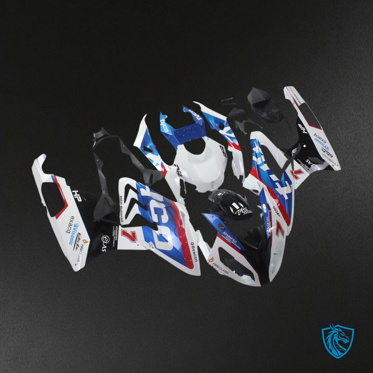 BMW S1000RR 2015-2016 Blue and White Style 1 ABS Fairing Kit, Side View Right