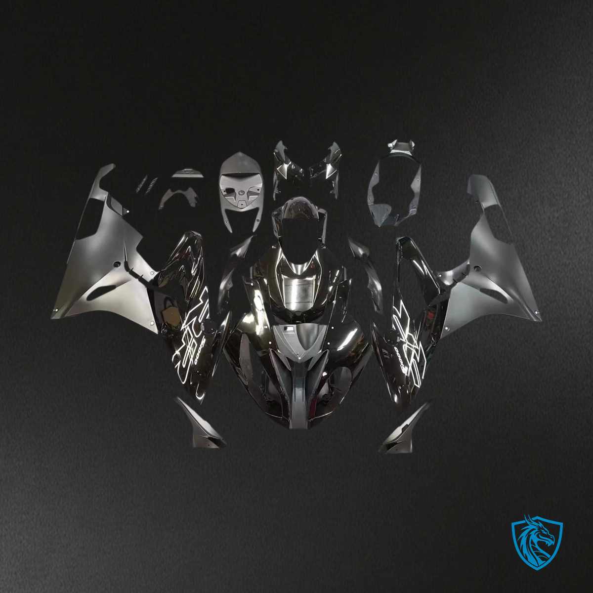 BMW S1000RR 2015-2016 Matte & Gloss Black ABS Fairing Kit - Front View