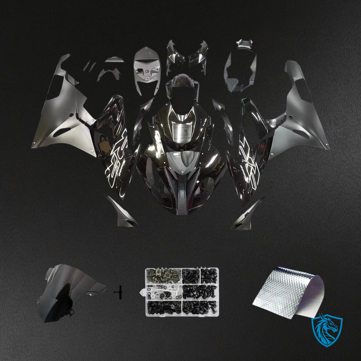 BMW S1000RR 2015-2016 Matte & Gloss Black ABS Fairing Kit - Left Side View