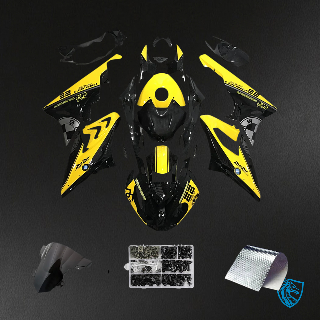 BMW S1000RR 2015-2016 Yellow & Black ABS Fairing Set - Front View