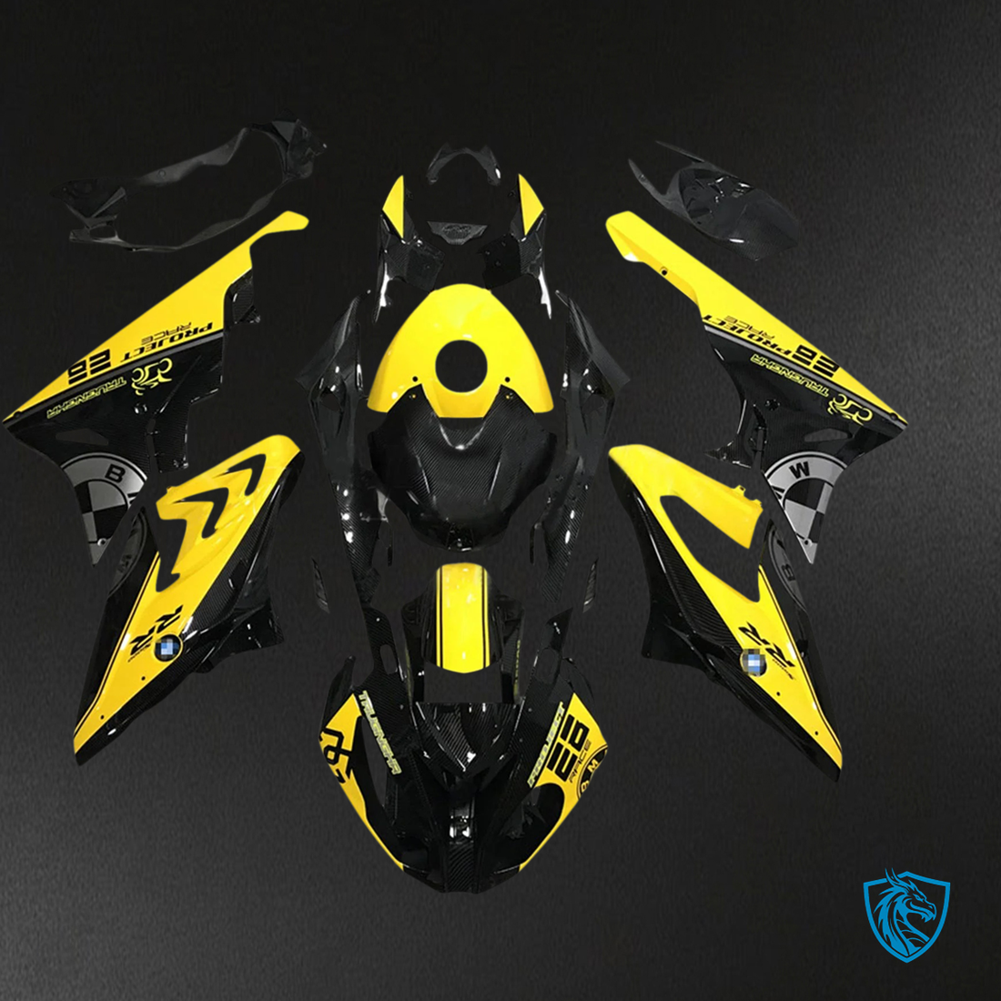 BMW S1000RR 2015-2016 Yellow & Black ABS Fairing Set - Front View