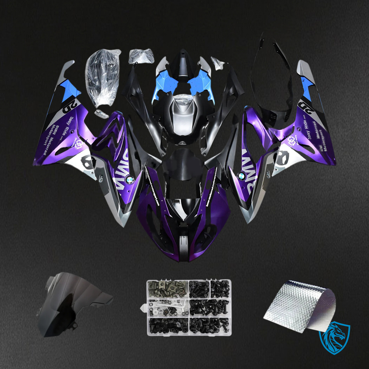 BMW S1000RR 2015-2016 Black & Purple ABS Fairing Kit - Front View