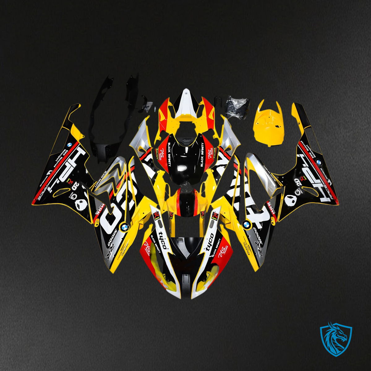 BMW S1000RR 2015-2016 Black and Yellow ABS Fairing Kit - Side View