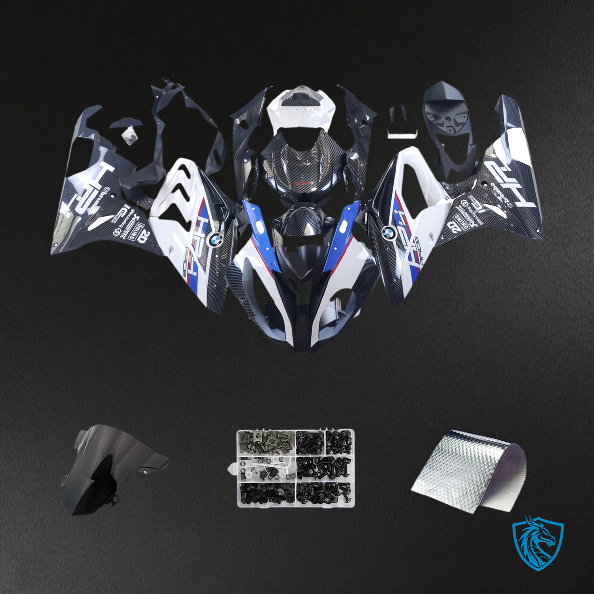 BMW S1000RR (2015-2016) Carbon Fiber Black ABS Fairing Kit - Front View