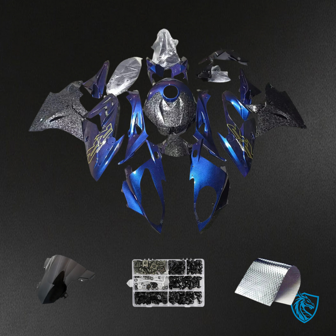 BMW S1000RR (2015-2016) Carbon Fiber Blue ABS Fairing Kit - Front View