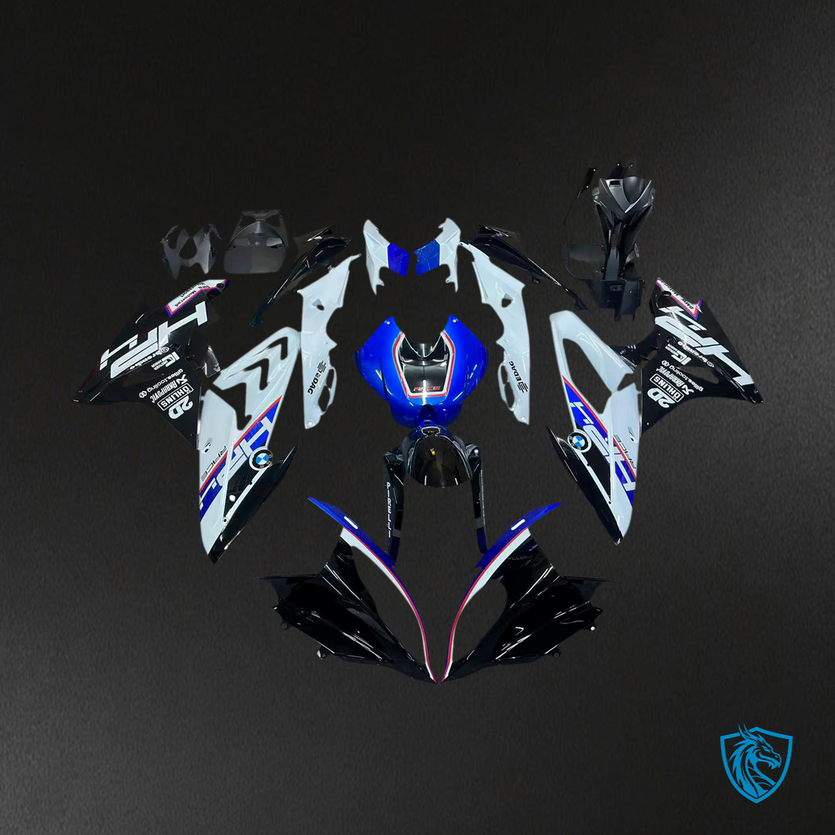 BMW S1000RR 2015-2016 Blue & Black Style 3 ABS Fairing Kit - Front View