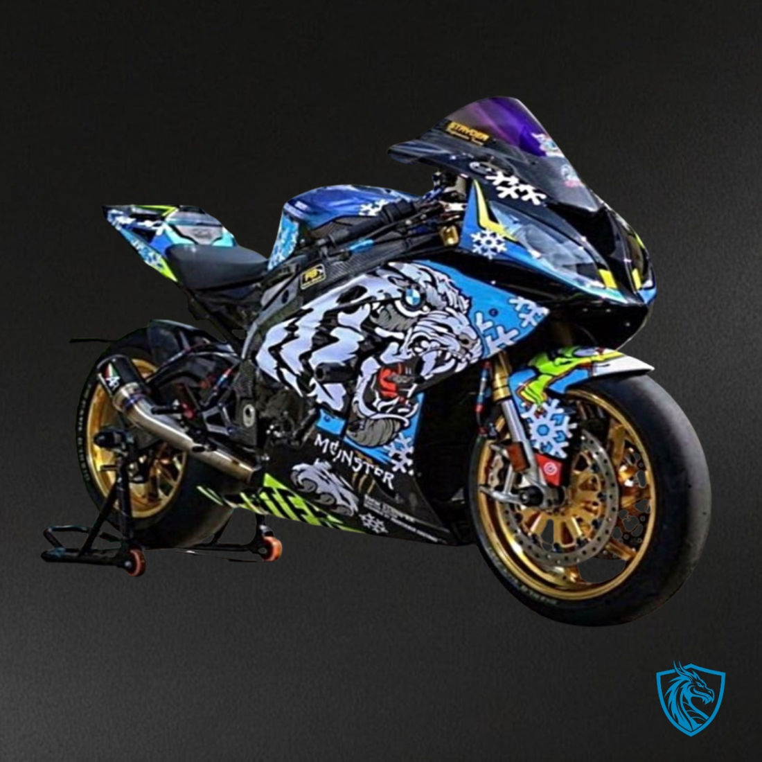 BMW S1000RR (2015-2018) Blue, Black & White Tiger - Custom ABS Fairing Kit