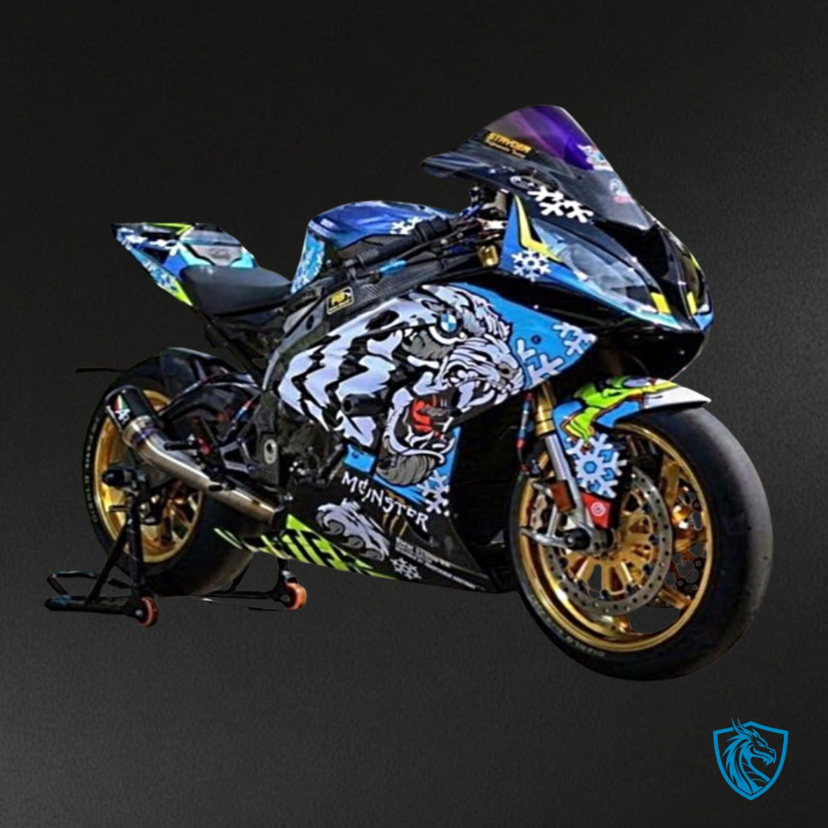 BMW S1000RR (2015-2018) Blue, Black & White Tiger - Custom ABS Fairing Kit