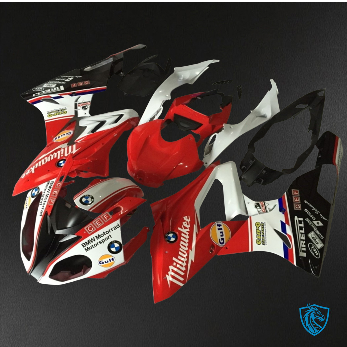 BMW S1000RR (2015-2018) HP4 (2017-2018) Red & White Fairings Kit - Aftermarket ABS Bodywork