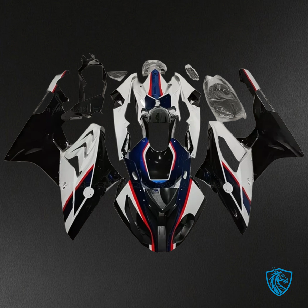 BMW S1000RR (2015-2018) HP4 (2017-2018) White, Blue & Black - Custom ABS Fairing Kit
