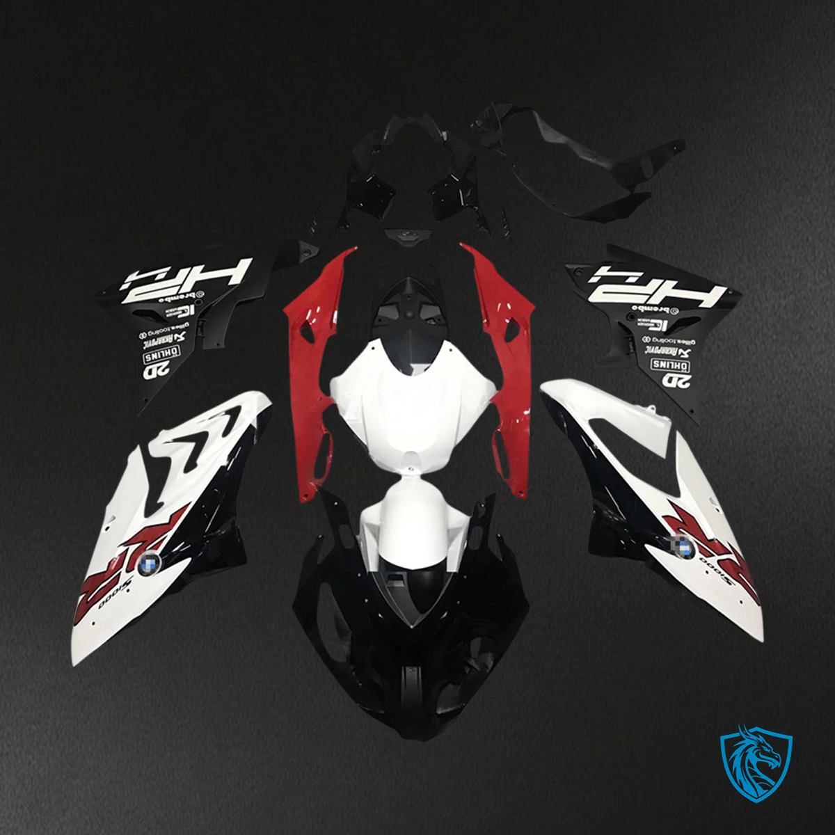 BMW S1000RR (2017-2018) Fairing Set - Black & Red Style2 - ABS Bodywork