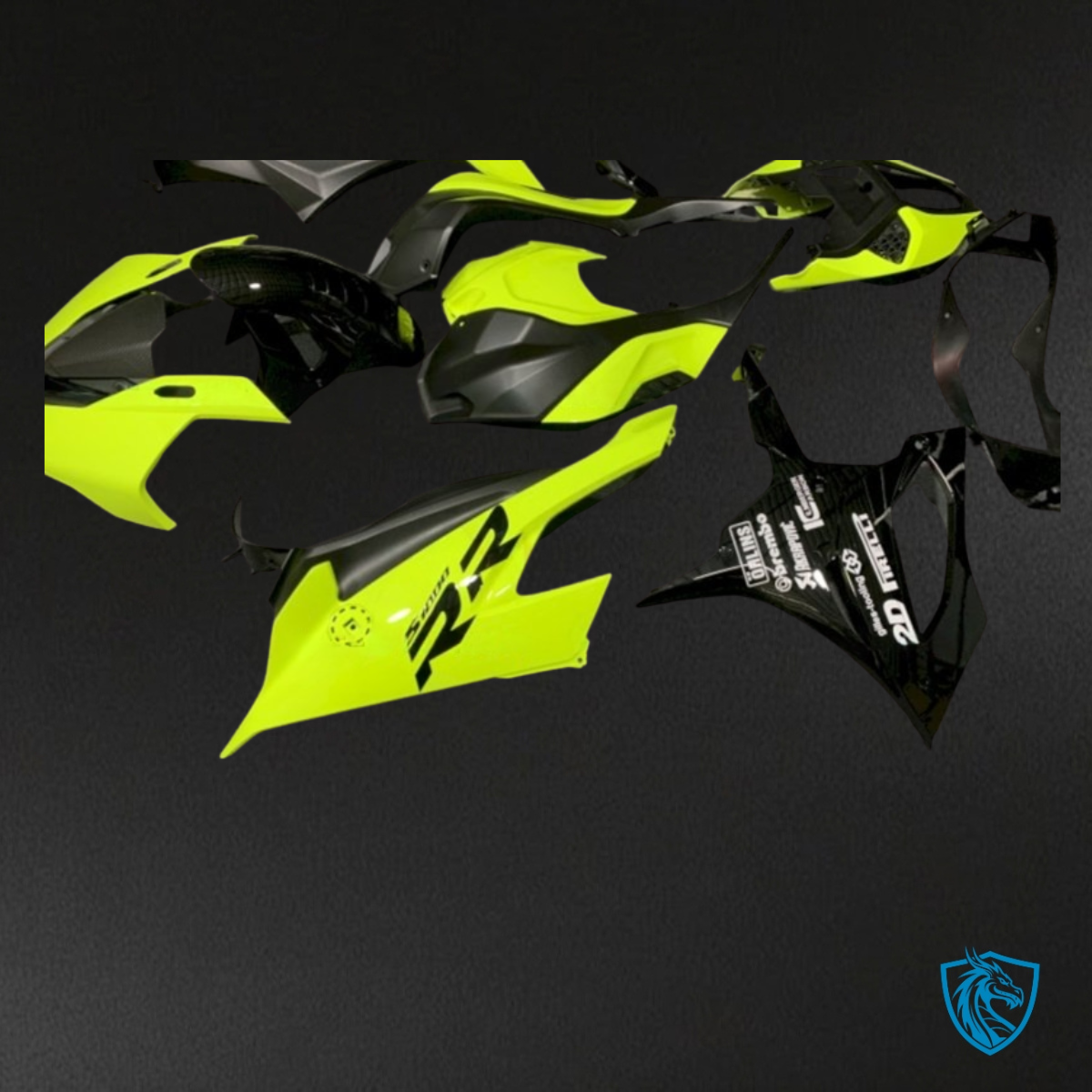 BMW S1000RR (2019-2020) Black & Neon Yellow with Logo Fairing Kit | ABS Bodywork