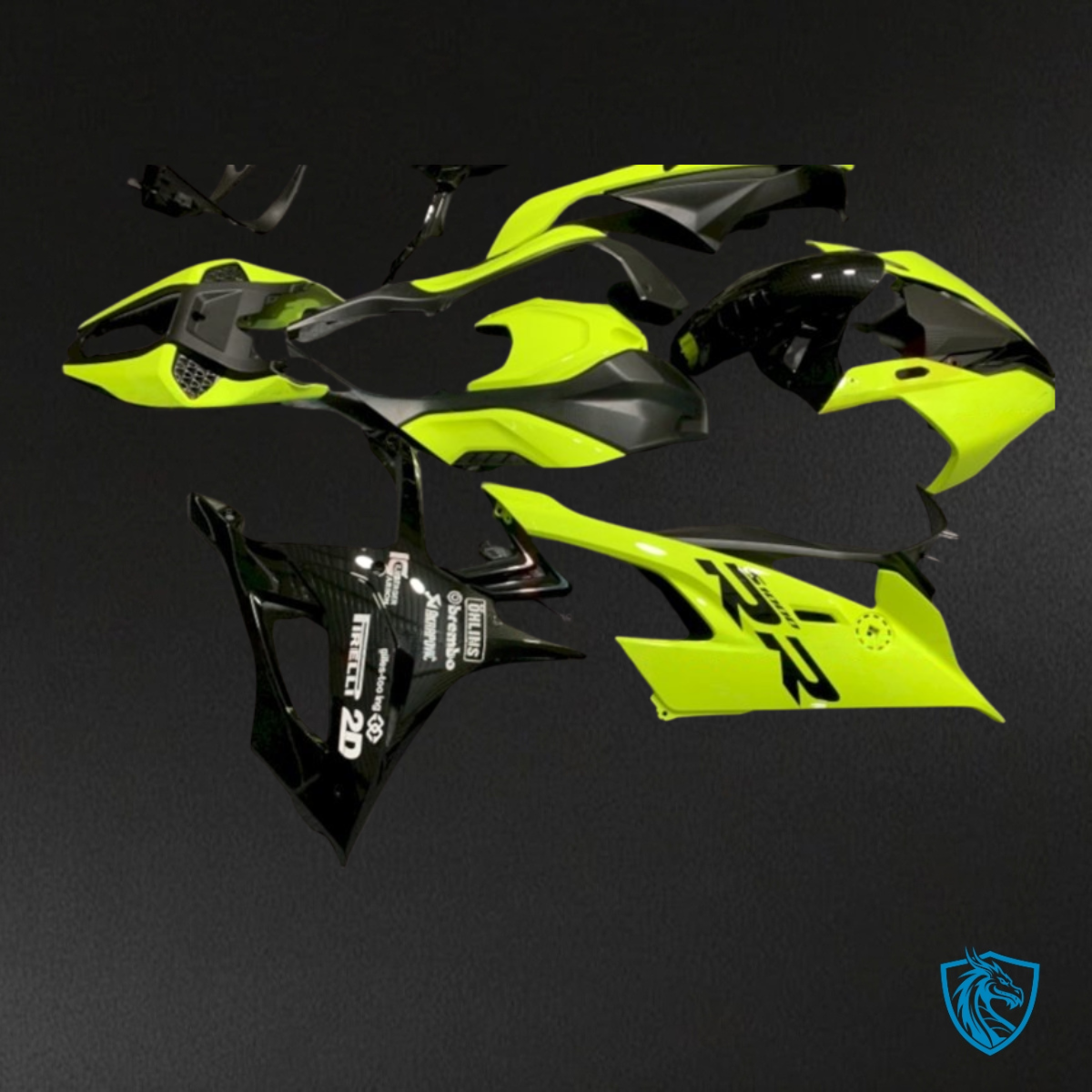 BMW S1000RR (2019-2020) Black & Neon Yellow with Logo Fairing Kit | ABS Bodywork