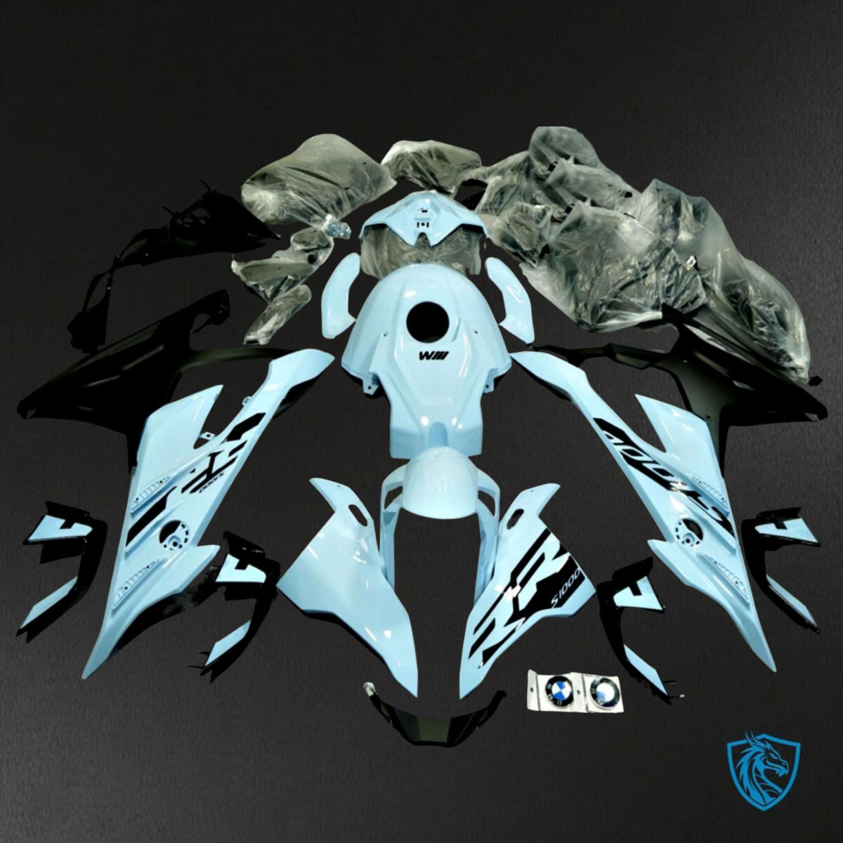 BMW S1000RR (2019-2020) Light Blue & Black - Replacement Motorcycle Fairings Kit