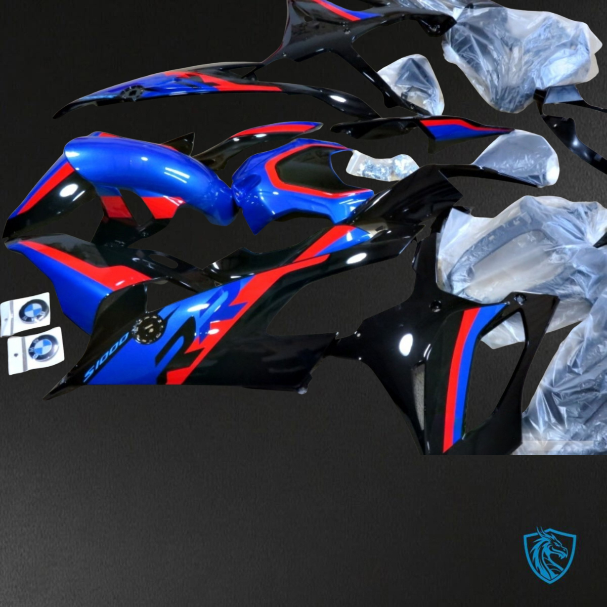 BMW S1000RR (2019-2020) Blue, Black & Red Strip - Custom ABS Fairing Kit