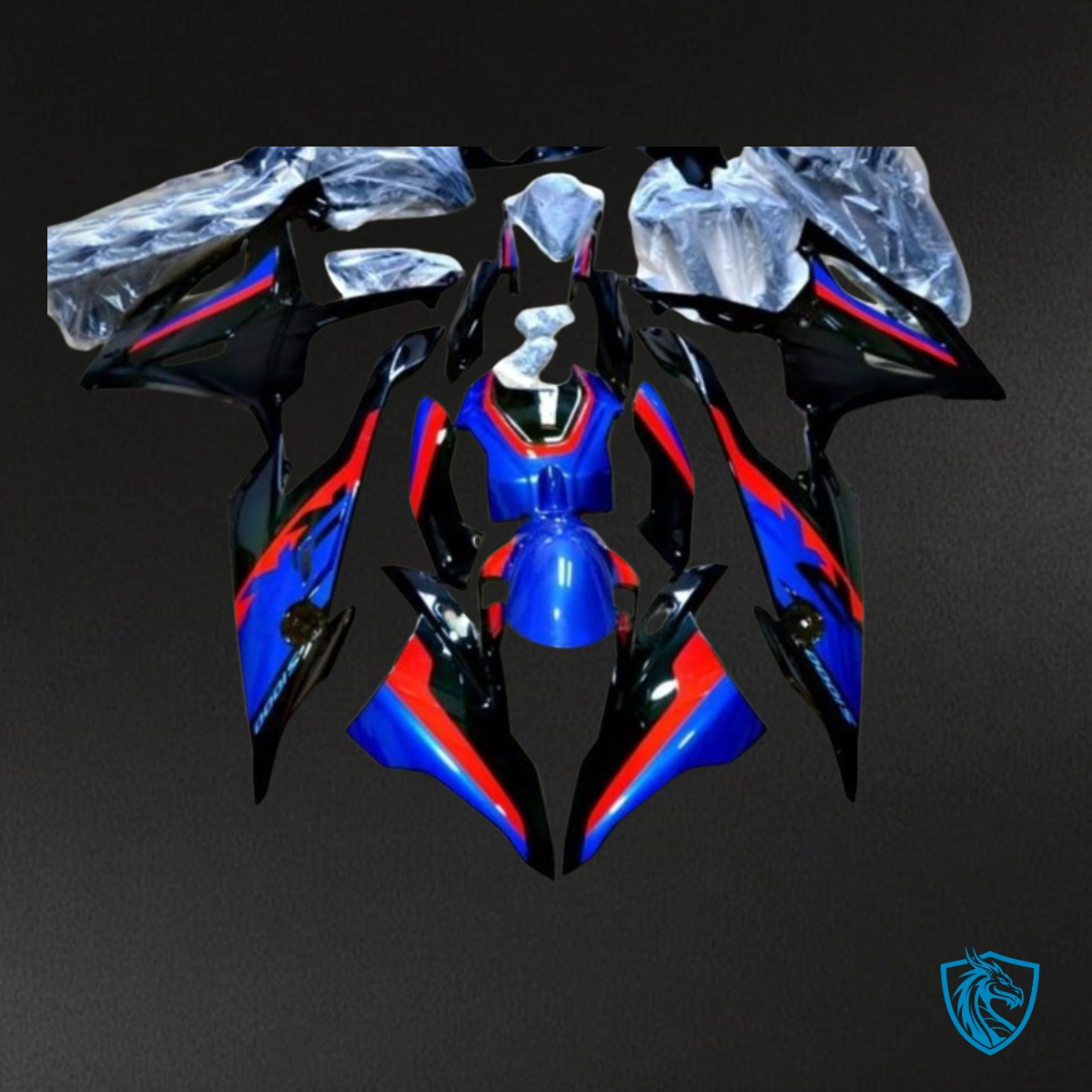 BMW S1000RR (2019-2020) Black, Red & Blue with Stripes - Custom ABS Fairing Kit