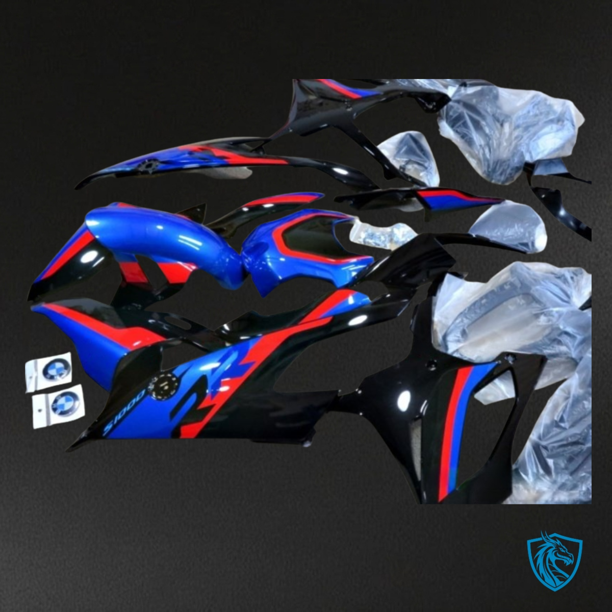 BMW S1000RR (2019-2020) Black, Red & Blue with Stripes - Custom ABS Fairing Kit