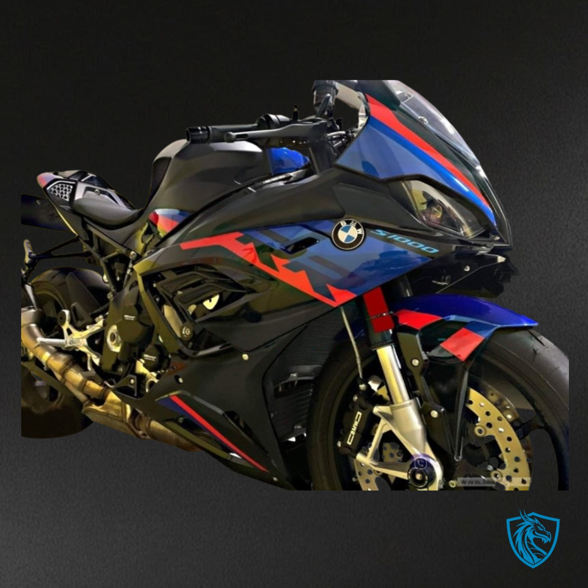 BMW S1000RR (2019-2020) Black, Red & Blue with Stripes - Custom ABS Fairing Kit