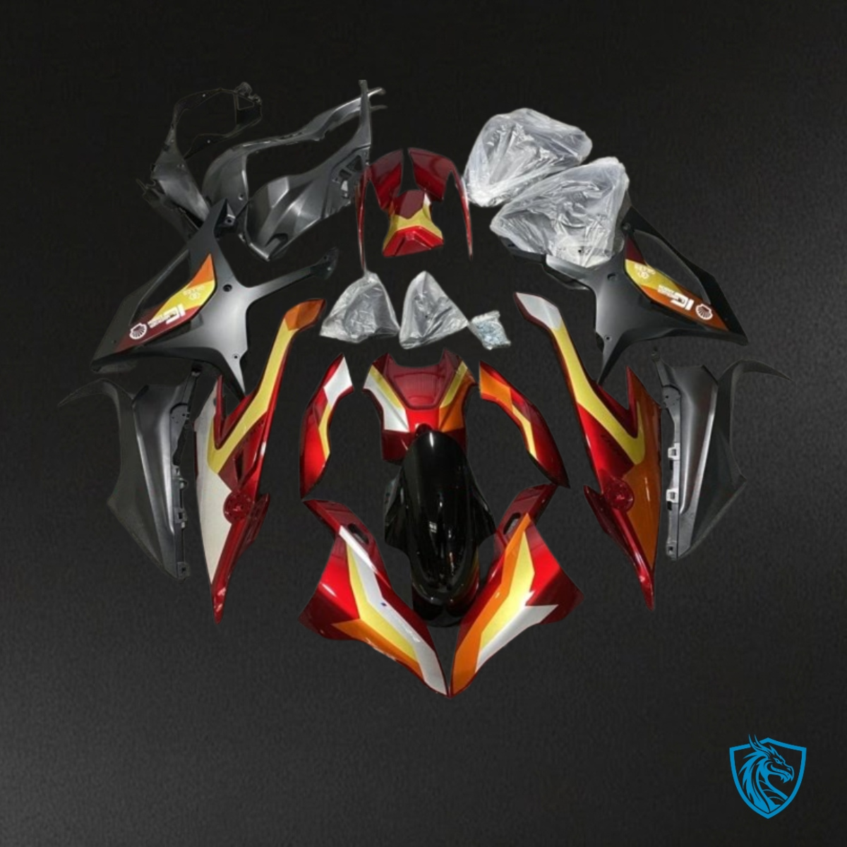 BMW S1000RR (2019-2020) Matte Black, Red & Yellow - Custom ABS Fairing Kit
