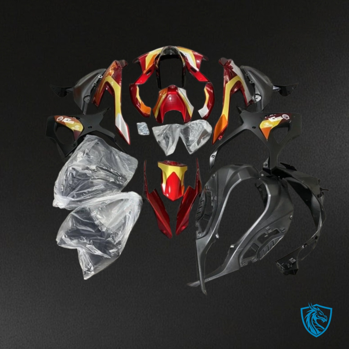 BMW S1000RR (2019-2020) Matte Black, Red & Yellow - Custom ABS Fairing Kit
