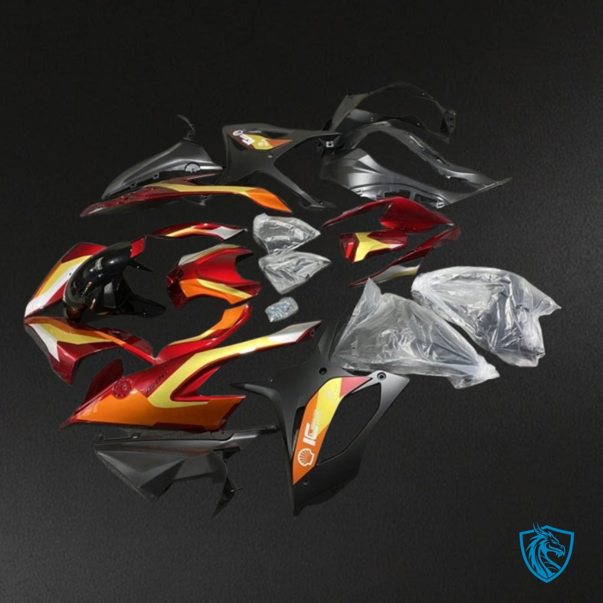 BMW S1000RR (2019-2020) Matte Black, Red & Yellow - Custom ABS Fairing Kit