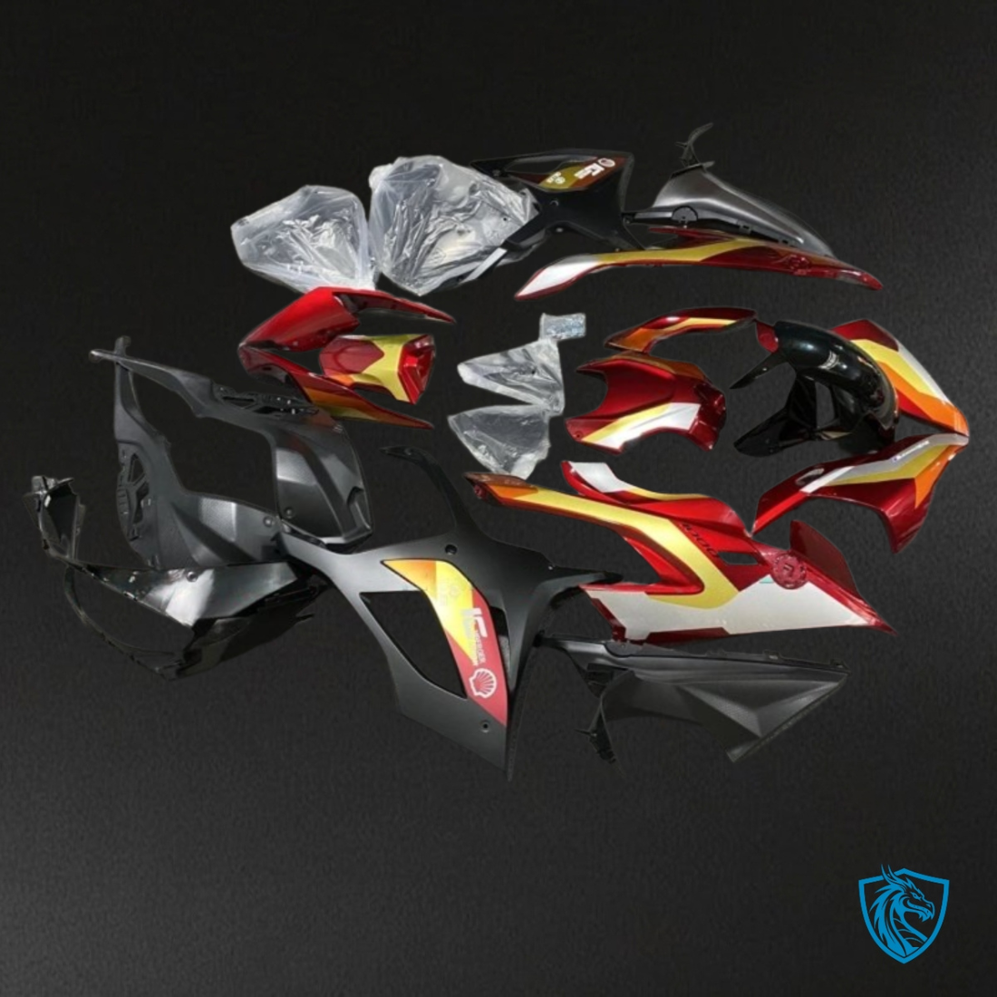 BMW S1000RR (2019-2020) Matte Black, Red & Yellow - Custom ABS Fairing Kit