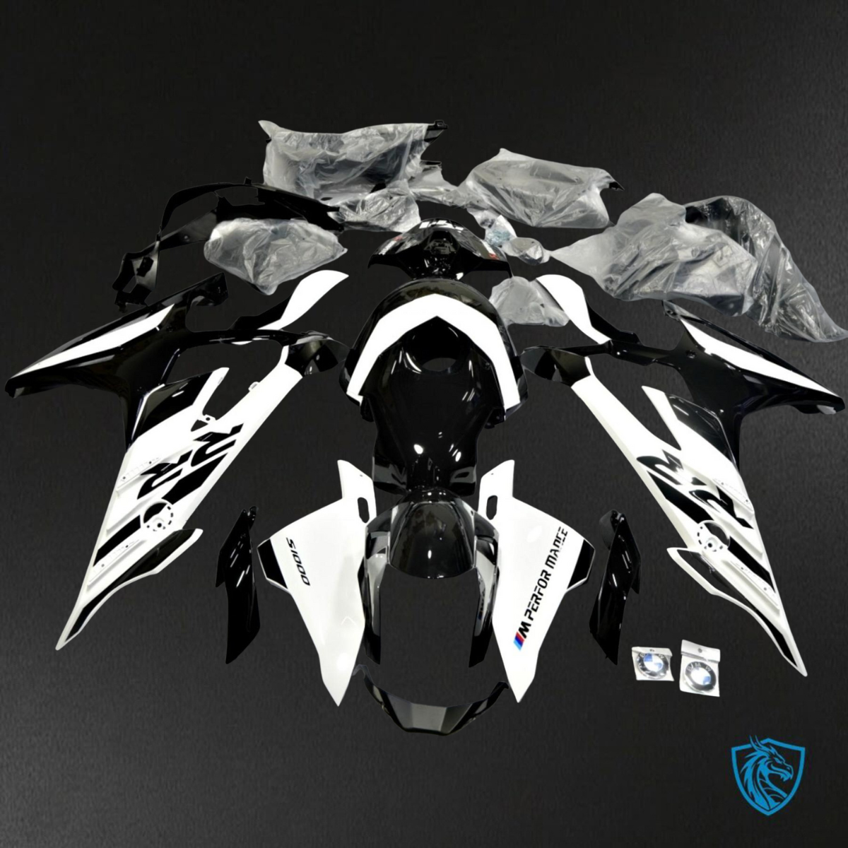 BMW S1000RR (2019-2020) Gloss Black & White - Custom ABS Fairing Kit